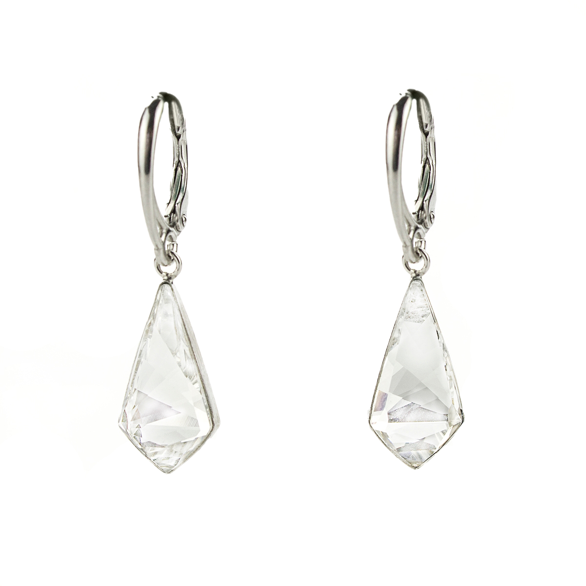 Сребърни висящи обици с кристали Кайт crystal