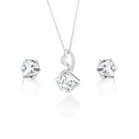Art.No.cr484166ovsfzd025- Сребърен комплект колие с обици винт Кубче 6мм crystal от  