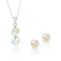 Art.No.ab48416double6ovsfzd025- Сребърен комплект колие двойно кубче с обици винт от 