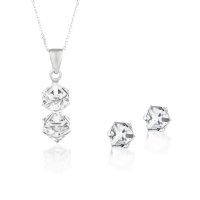 Art.No.cr48416double6ovsfzd025- Сребърен комплект колие двойно кубче с обици винт crystal от  