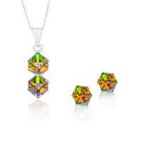 Art.No.vm48416double6ovsfzd025- Сребърен комплект колие двойно кубче с обици винт vitrail medium от  
