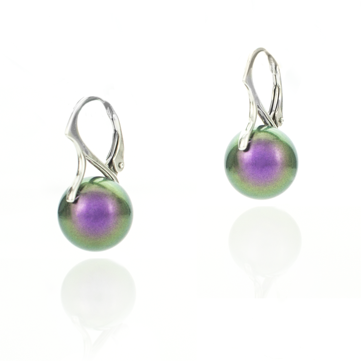 Сребърни обици с перли 12мм панта iridescent purple