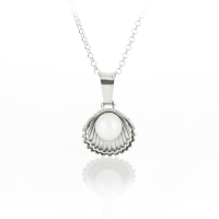 Art.No.prw58186shellvsrooosd- Сребърно колие Мида с перла pearlscent white от  