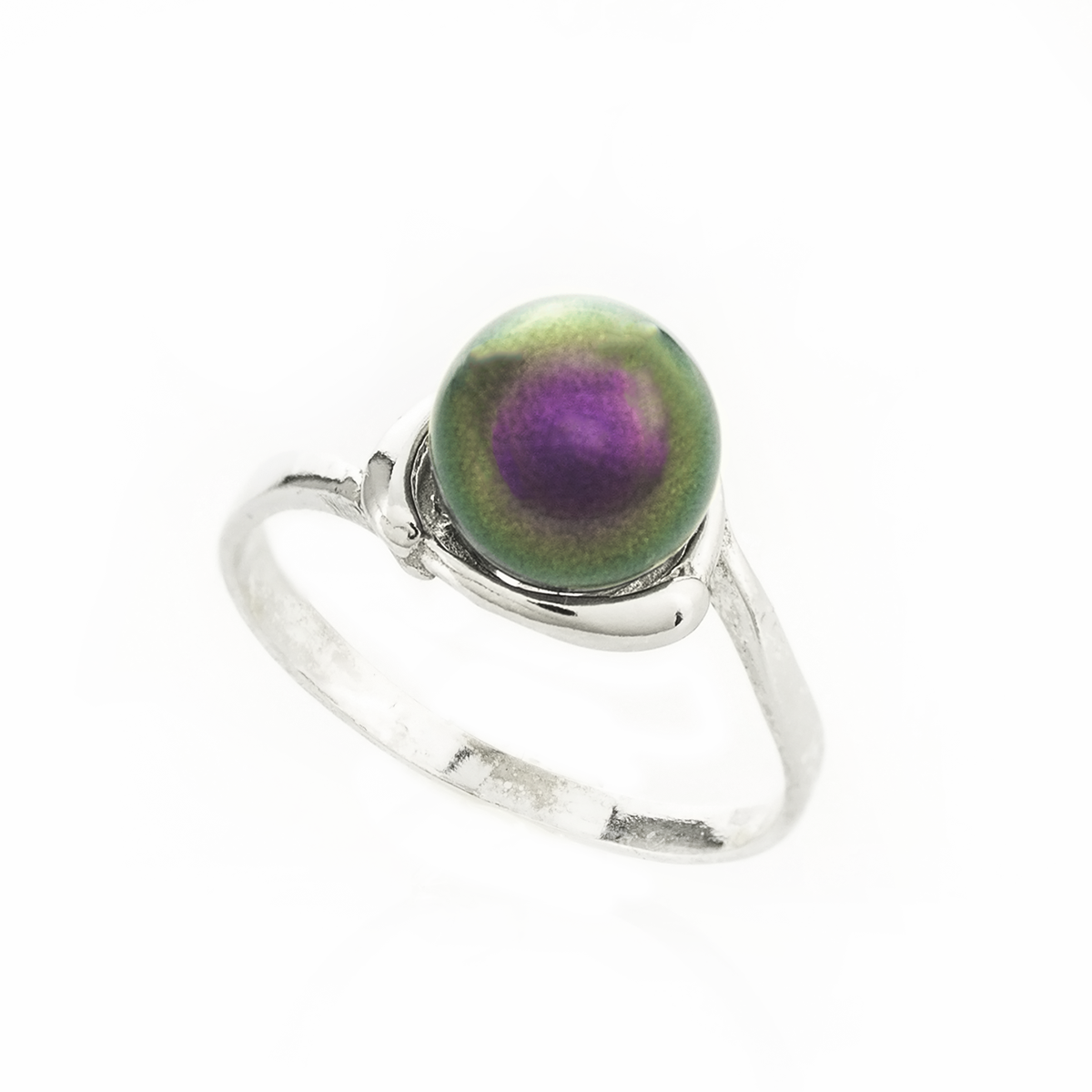 Сребърен пръстен с перла 8мм iridescent purple
