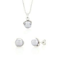 Art.No.lavpearl803setovsfzd025- Сребърен комплект колие с обици винт перли 8мм lavender от  