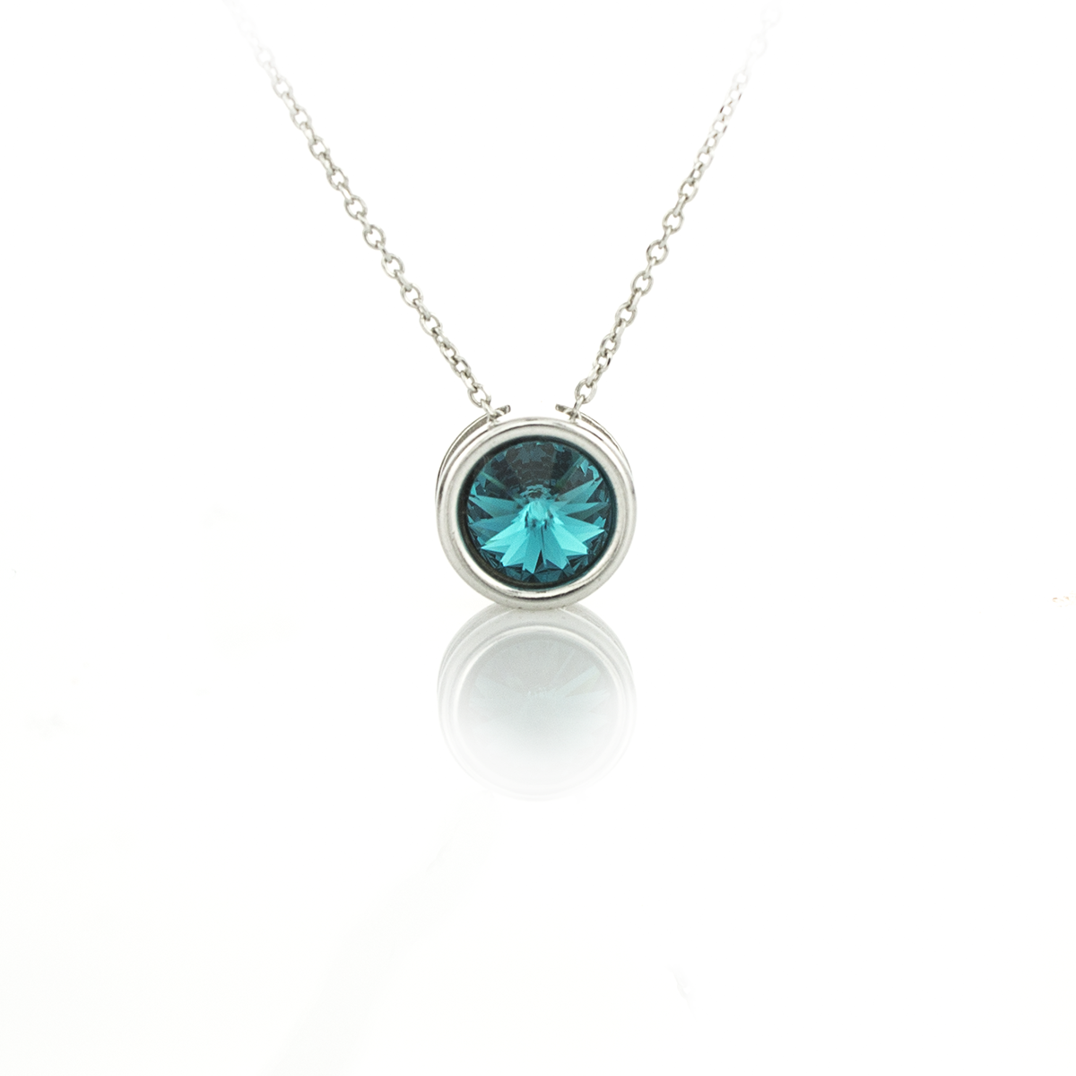 Сребърно колие Мини ривола раунд blue zircon