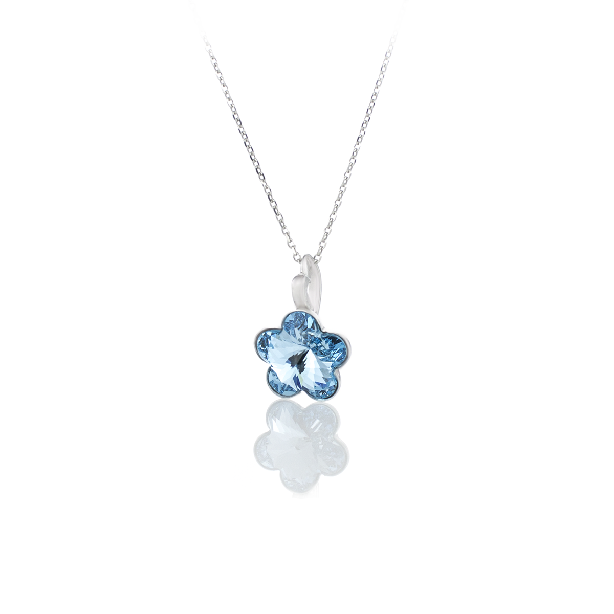 Сребърно колие с кристално цвете 10мм aquamarine