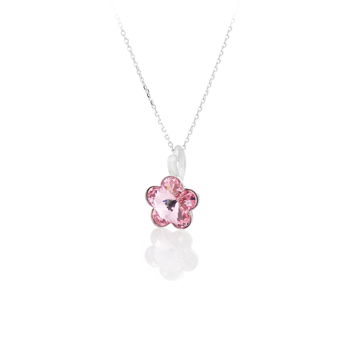 Сребърно колие с кристално цвете 10мм light rose