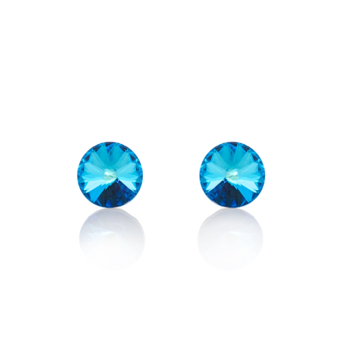 Сребърни обици с австрийски кристали Риволи 8мм bermuda blue