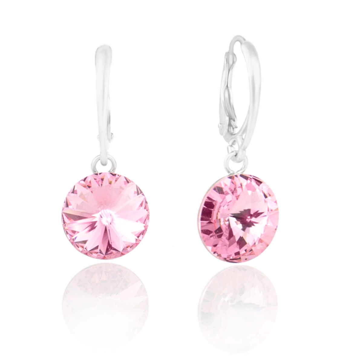 Сребърни висящи обици с австрийски кристали Риволи 12мм light rose