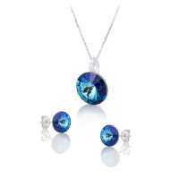 Art.No.bbl11221239ovsfzd025- Комплект сребро 925 колие с обици винт Риволи bermuda blue  от  