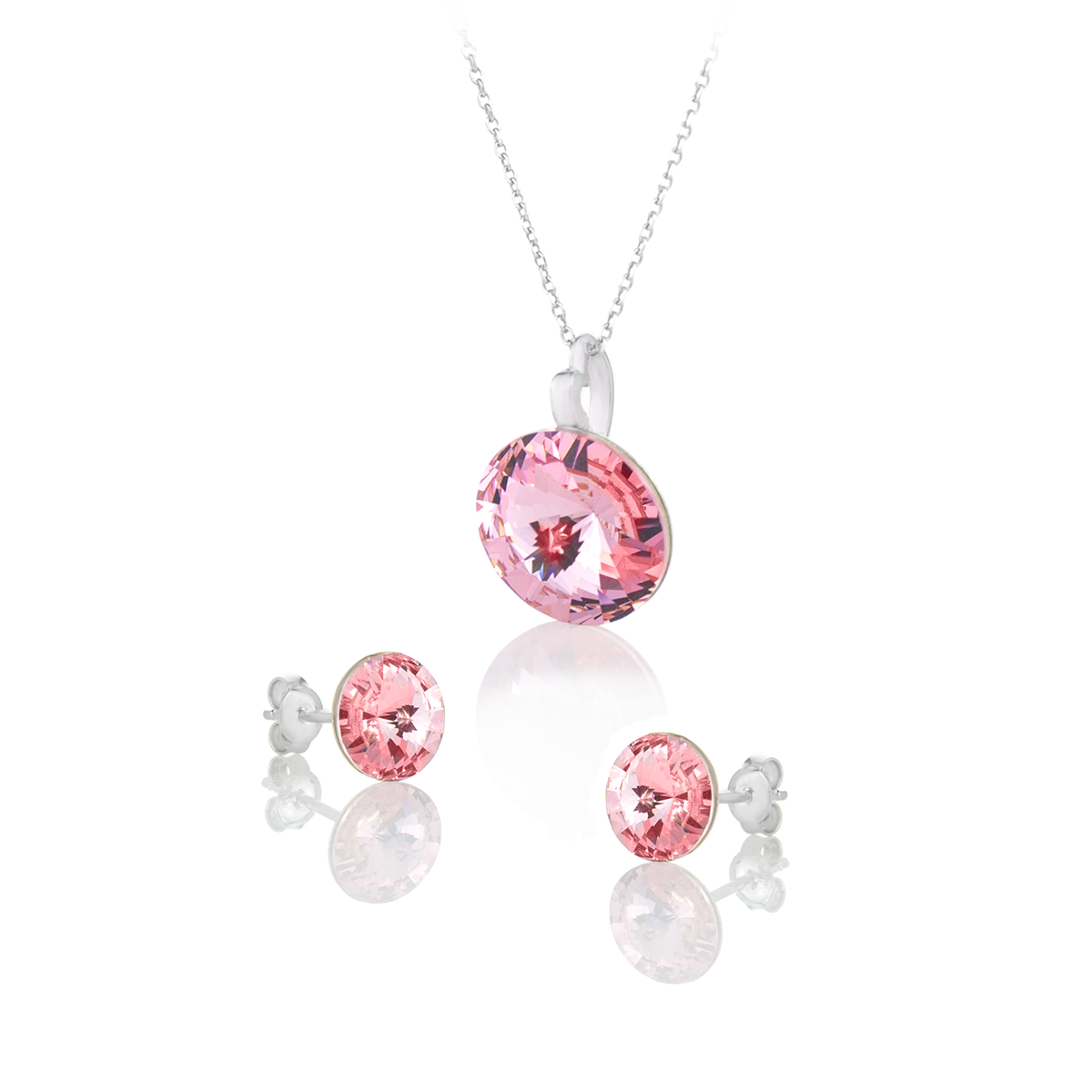 Комплект сребро 925 колие с обици винт Риволи light rose 