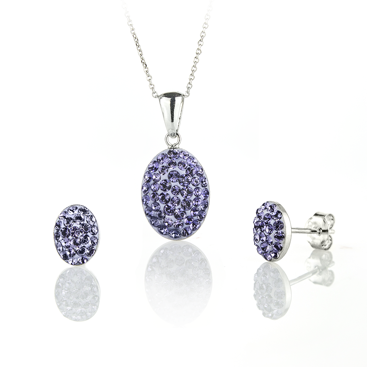 Сребърен комплект с инкрустирани кристали Овал риволи tanzanite