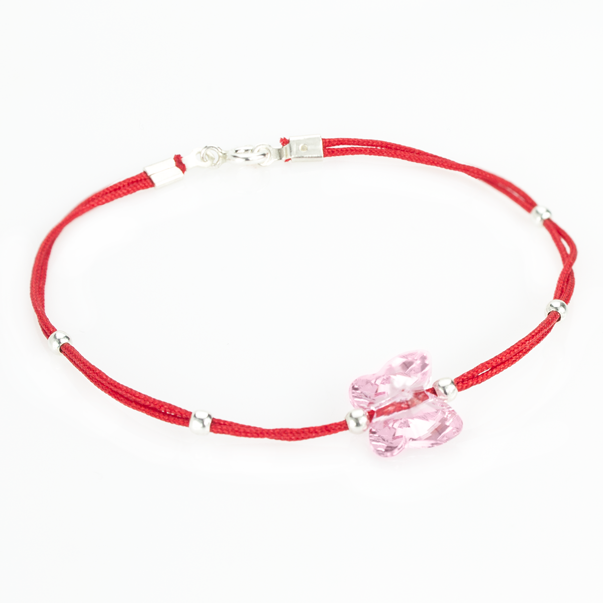 Сребърна гривна червен конец Пеперуда light rose