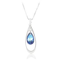 Art.No.bbldropindropvskvd015- Елегантно сребърно колие с кристална капка bermuda blue от  