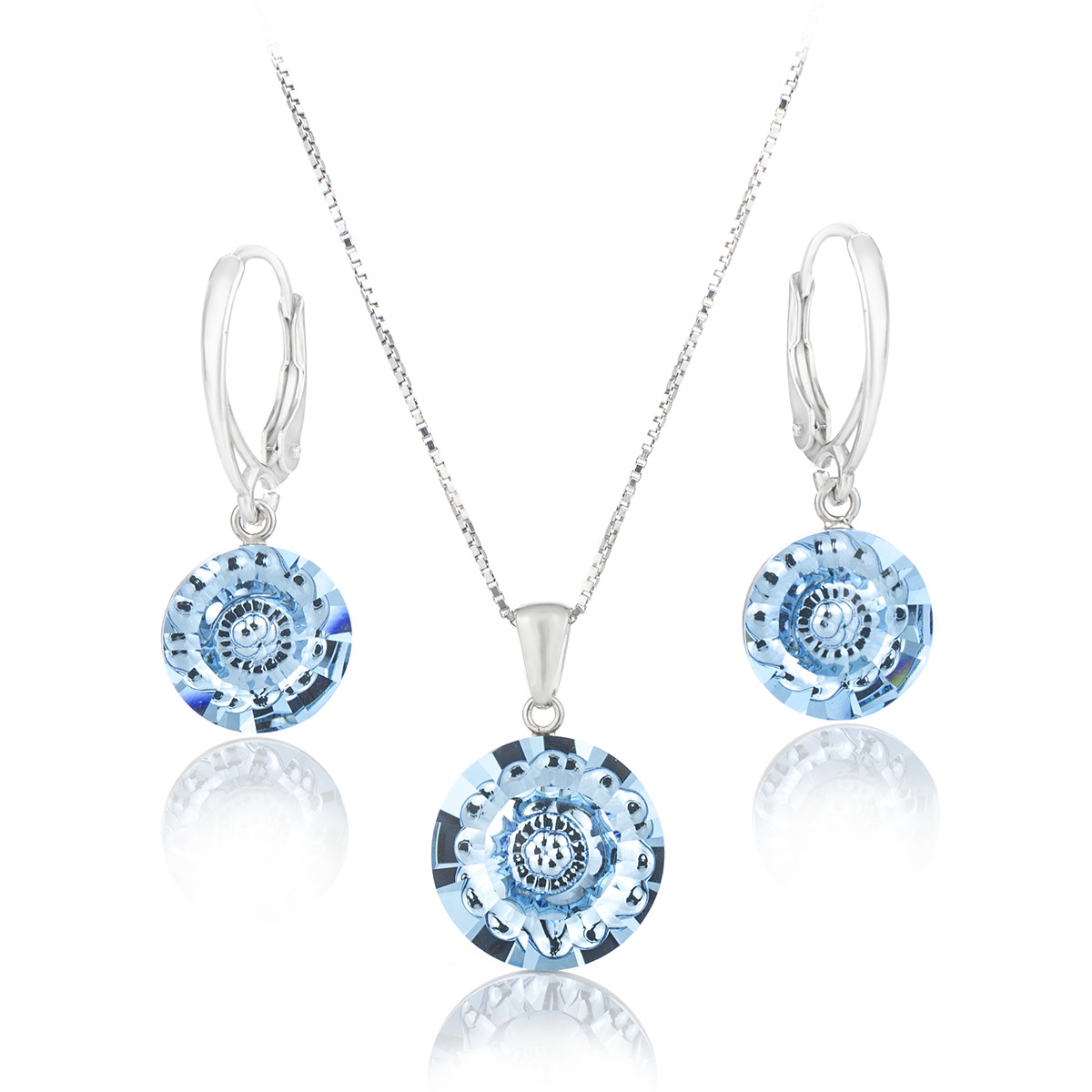 Сребърен комплект с австрийски кристали Вижън раунд aquamarine