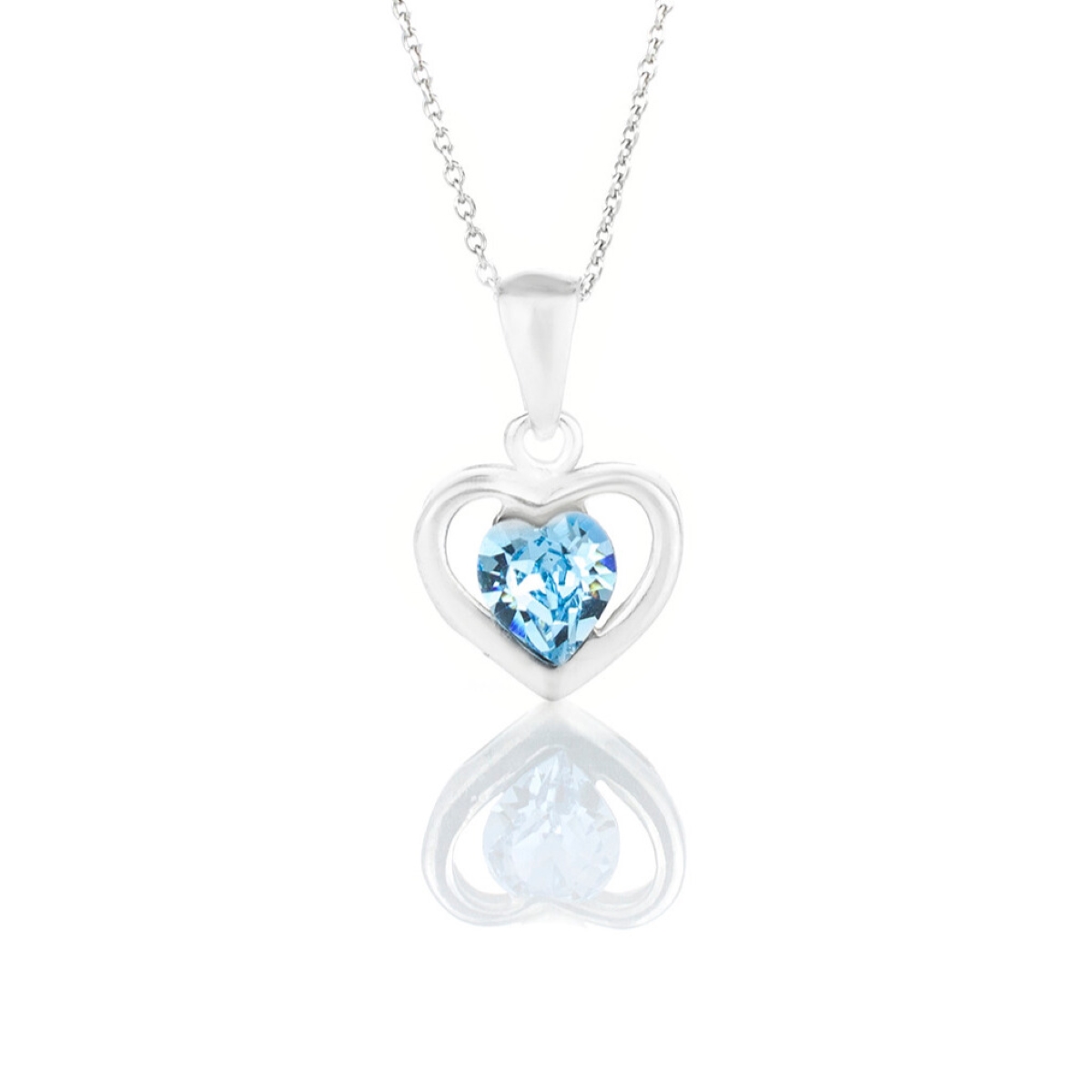 Сребърно колие Сърце с австрийски кристал aquamarine