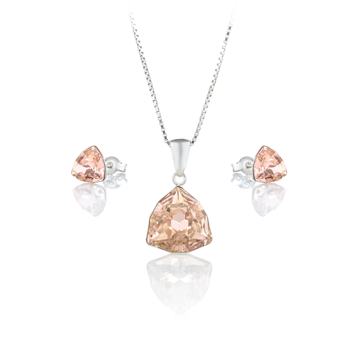 Сет колие с обици винт сребро 925 Trilliant light peach