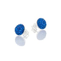 Art.No.cblsmallcircleincrovs- Сребърни обици винт Кръг с инкрустирани кристали capri blue от  