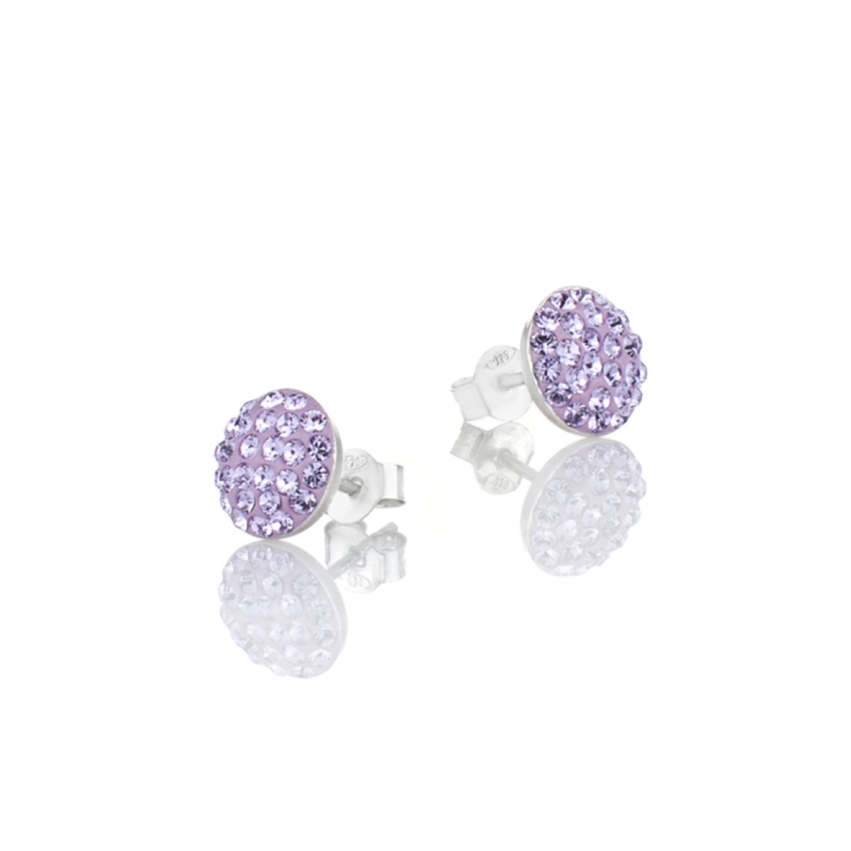 Сребърни обици винт Кръг с инкрустирани кристали violet 
