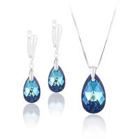 Art.No.bbl61062216skvd015- Сребърен комплект колие с обици Класическа капка bermuda blue  от  