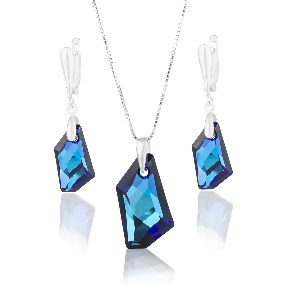 Сребърен комплект колие с обици De Art bermuda blue