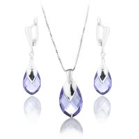 Art.No.tan65652218skvd015- Кристален сребърен комплект Капка с метален детайл tanzanite от 