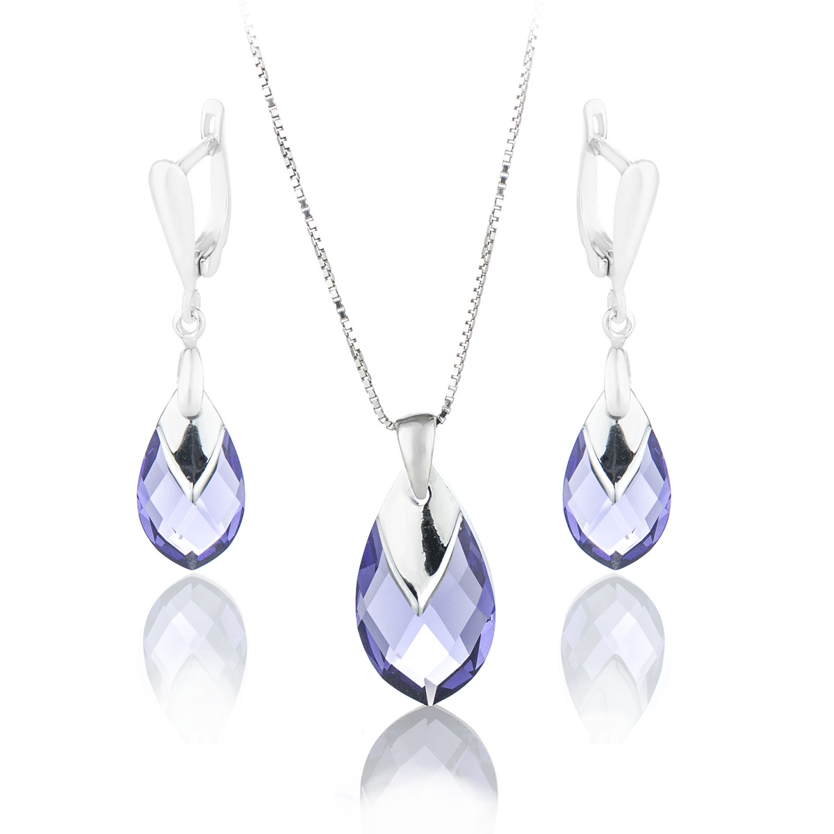 Кристален сребърен комплект Капка с метален детайл tanzanite