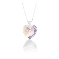 Art.No.lamsh622818sincrkvd015- Сребърно колие с инкрустирани кристали Сърце 18мм light amethyst shimmer от  