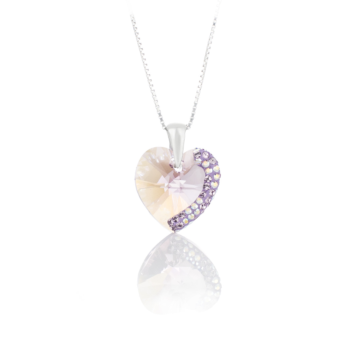Сребърно колие с инкрустирани кристали Сърце 18мм light amethyst shimmer