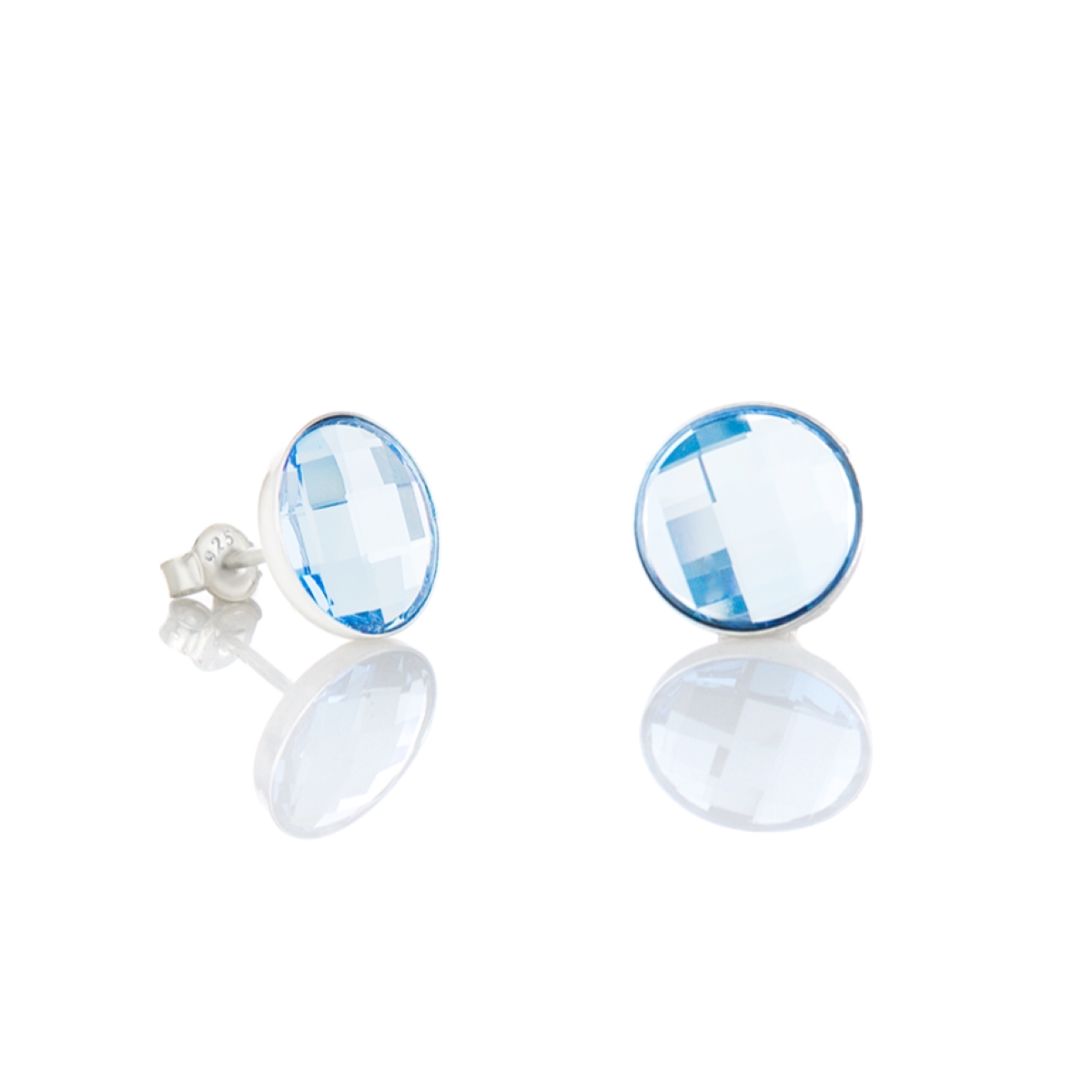 Сребърни обици винт Кръг aquamarine