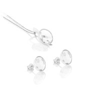 Art.No.cr20351010ovsfzd025- Сребърен комплект колие с обици винт Кръг crystal от 