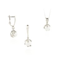 Art.No.wpearl801setdos- Дамски сребърен комплект с бели парли от 