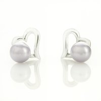 Art.No.lavpearl605ovs- Сребърни обици с перли 6мм Сърца lavender от  