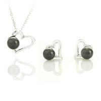 Art.No.blpearl605setovs- Сребърен комплект Сърце с перли 6мм black от  