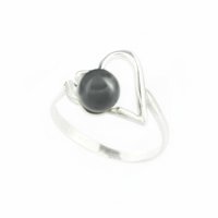 Art.No.blpearl605prs- Сребърен пръстен Сърце с перла 6мм black от  
