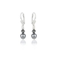 Art.No.darkgrey6sini4dos- Висящи обици с перли и кристали сребро 925 dark grey от  