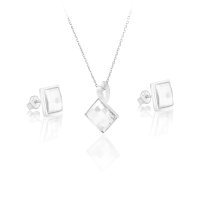 Art.No.cr249388ovsfzd025- Сребърен комплект колие с обици винт Плочка crystal от  