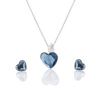 Art.No.dbl2808106ovsfzd025- Сребърен комплект колие с обици винт Сърце denim blue от 