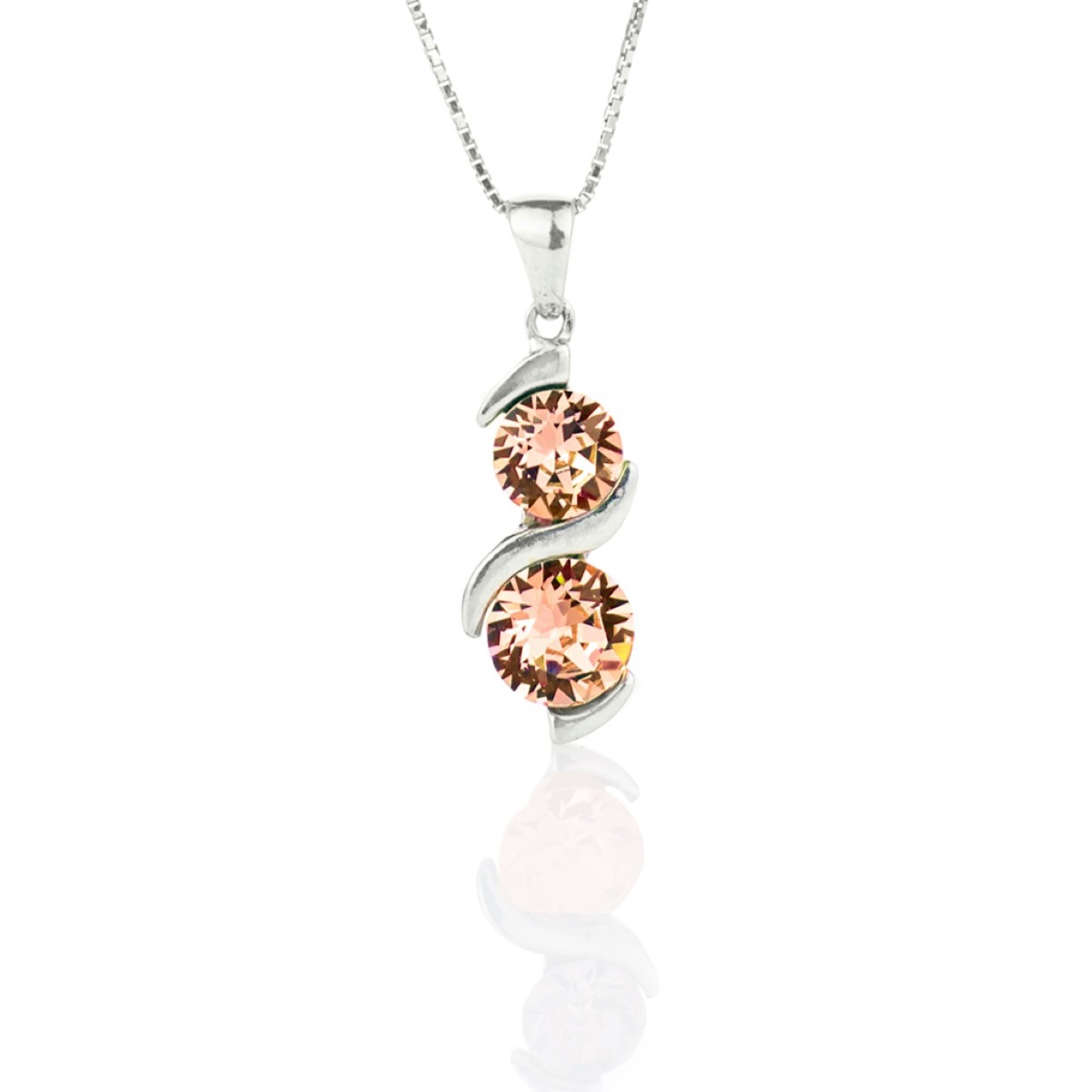 Сребърно колие с кристални детайли Ксириус light peach