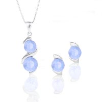 Art.No.abo10883434ovskvd015- Сребърен комплект колие с обици винт Ксириус air blue opal от  
