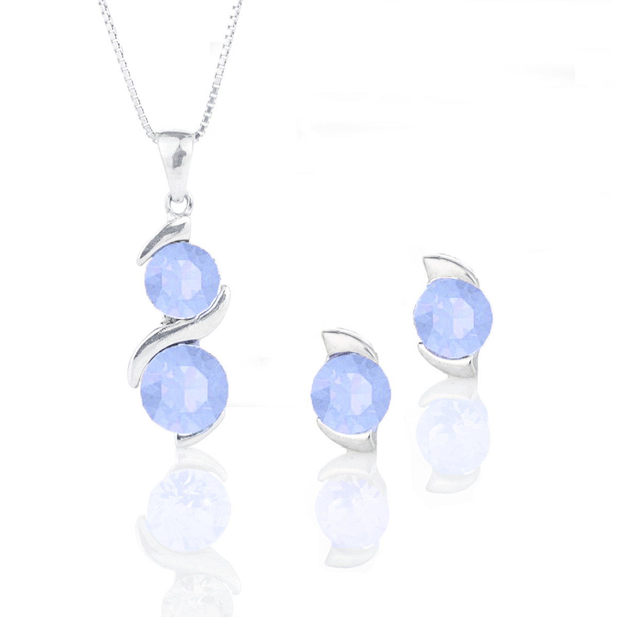 Сребърен комплект колие с обици винт Ксириус air blue opal