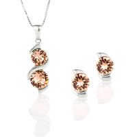 Art.No.lp10883434ovskvd015- Сребърен комплект колие с обици винт Ксириус light peach от  