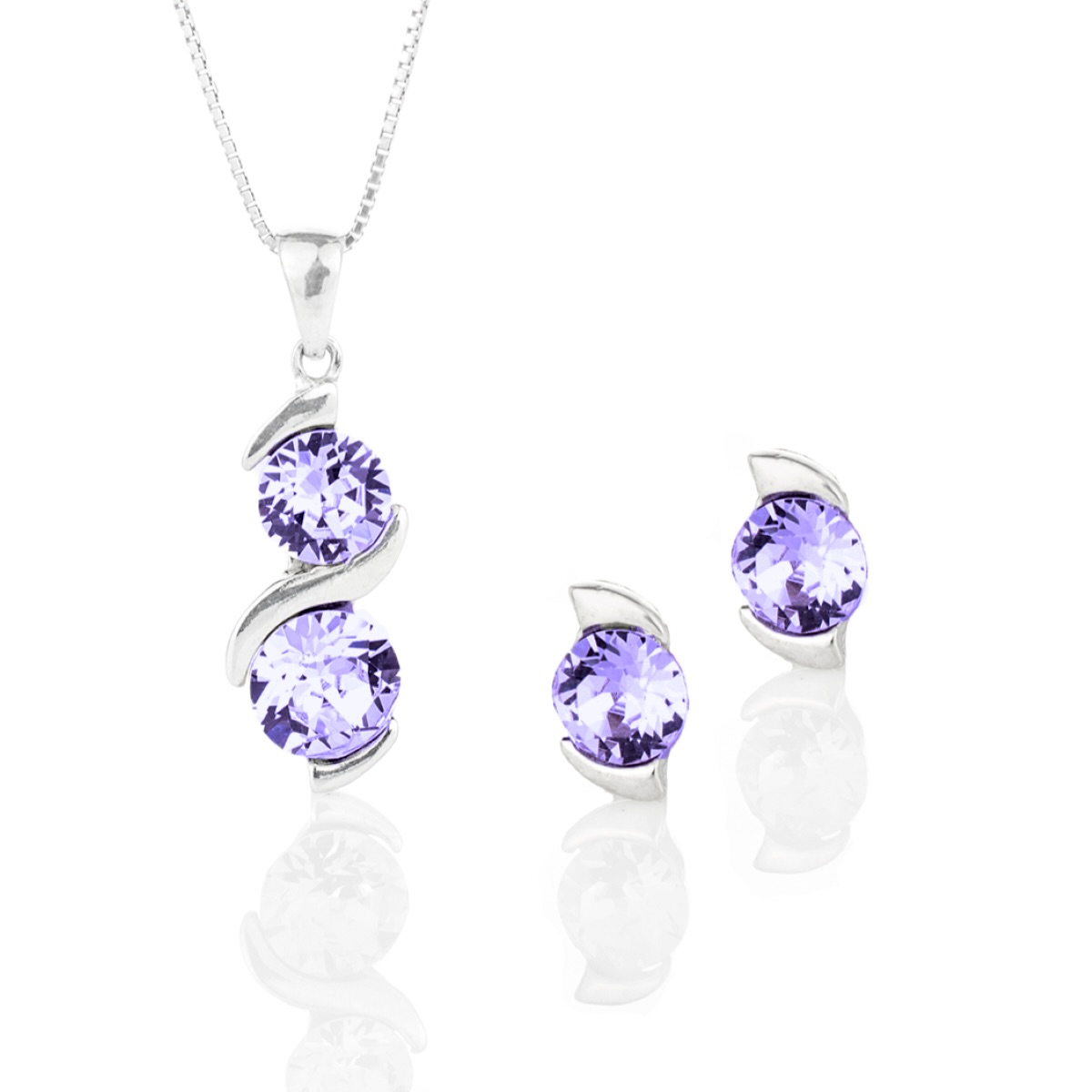 Сребърен комплект колие с обици винт Ксириус violet