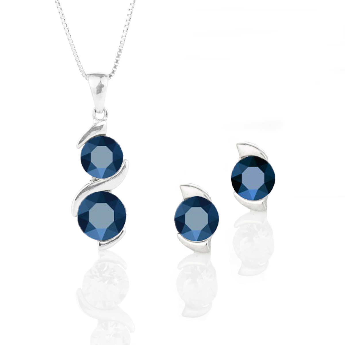 Сребърен комплект колие с обици винт Ксириус metallic blue