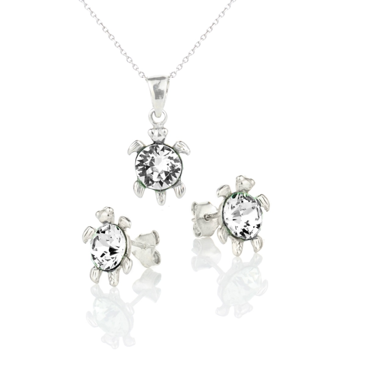 Комплект колие с обици сребро 925 Костенурка crystal