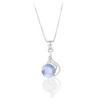 Art.No.abo108839vskvd015- Елегантно сребърно колие с австрийски кристал air blue opal от  