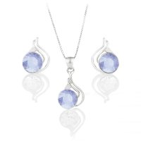 Art.No.abo10883939ovskvd015- Елегантен сребърен комплект с австрийски кристали air blue opal от  
