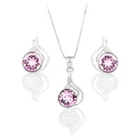 Art.No.lr10883939ovskvd015- Елегантен сребърен комплект с австрийски кристали light rose от  