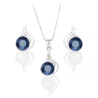 Art.No.metbl10883939ovskvd015- Елегантен сребърен комплект с австрийски кристали metallic blue от  